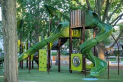 two large green slides